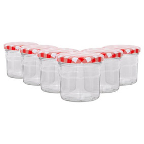 Argon Tableware Glass Jam Jars with Red Gingham Lids - 150ml - Pack of 6