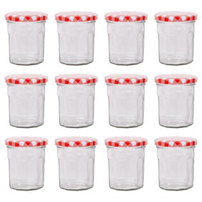 Argon Tableware Glass Jam Jars with Red Gingham Lids - 185ml - Pack of 12