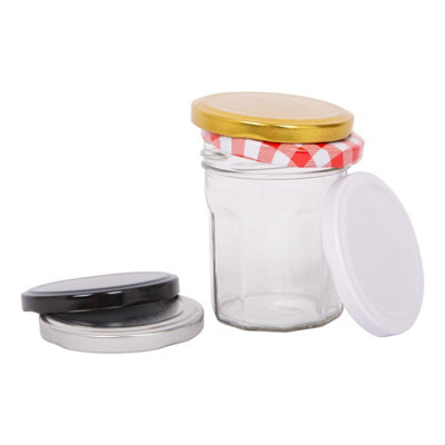 Argon Tableware Glass Jam Jars with Red Gingham Lids - 185ml - Pack of 6