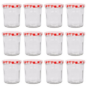 Argon Tableware Glass Jam Jars with Red Gingham Lids - 310ml - Pack of 12