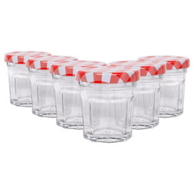 Argon Tableware Glass Jam Jars with Red Gingham Lids - 42ml - Pack of 6