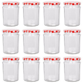Argon Tableware Glass Jam Jars with Red Gingham Lids - 450ml - Pack of 12