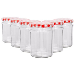 Argon Tableware Glass Jam Jars with Red Gingham Lids - 450ml - Pack of 6