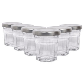 Argon Tableware Glass Jam Jars with Silver Lids - 42ml - Pack of 6