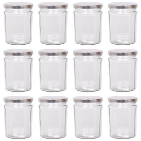 Argon Tableware Glass Jam Jars with Silver Lids - 450ml - Pack of 12