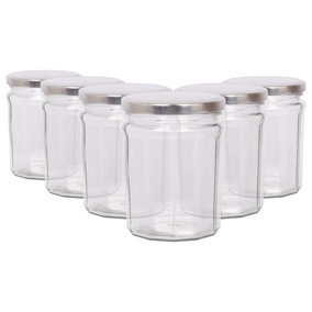 Argon Tableware Glass Jam Jars with Silver Lids - 450ml - Pack of 6