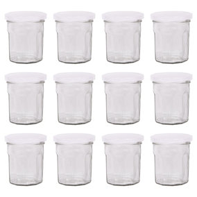 Argon Tableware Glass Jam Jars with White Lids - 185ml - Pack of 12