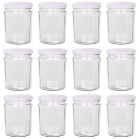Argon Tableware Glass Jam Jars with White Lids - 450ml - Pack of 12