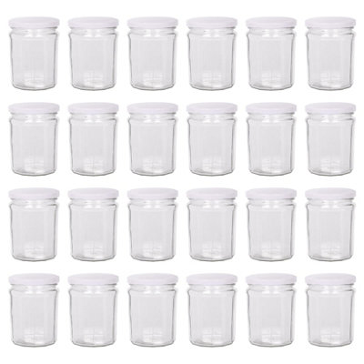 Argon Tableware Glass Jam Jars with White Lids - 450ml - Pack of 24