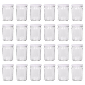 Argon Tableware Glass Jam Jars with White Lids - 450ml - Pack of 24