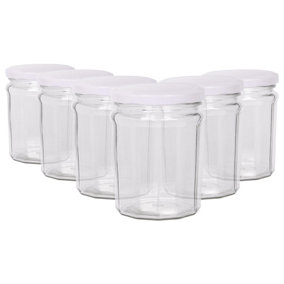 Argon Tableware Glass Jam Jars with White Lids - 450ml - Pack of 6