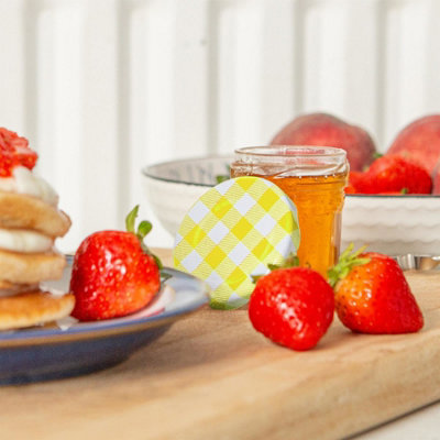 Argon Tableware Glass Jam Jars with Yellow Gingham Lids - 30ml - Pack of 12