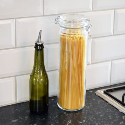Argon Tableware Glass Spaghetti Jar with Labels - 2 Litre - Black Seal ...