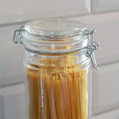 Argon Tableware Glass Spaghetti Jar with Labels - 2 Litre - Black Seal ...