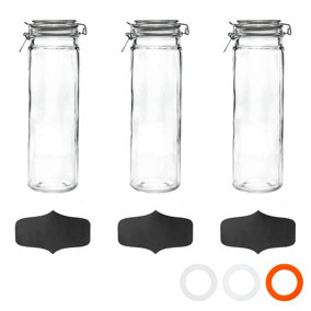Argon Tableware - Glass Spaghetti Jar with Labels - 2 Litre - Clear Seal - Pack of 3