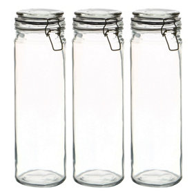 Argon Tableware - Glass Spaghetti Jars - 2 Litre - Black Seal - Pack of 3