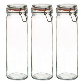Argon Tableware - Glass Spaghetti Jars - 2 Litre - Orange Seal - Pack of 3