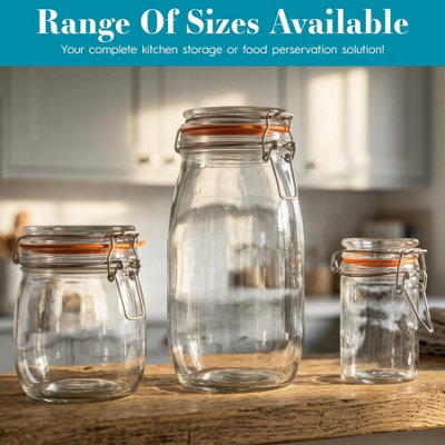 Argon Tableware Glass Spaghetti Jars - 2 Litre - Orange Seal - Pack of 6