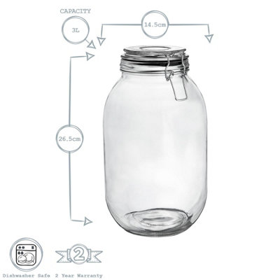 Argon Tableware - Glass Storage Jar - 3 Litre - Black Seal