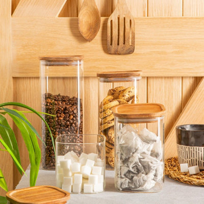 Argon Tableware Glass Storage Jar Set with Airtight Wooden Lids - 4 ...