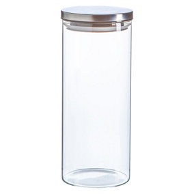Argon Tableware - Glass Storage Jar with Metal Lid - 1.5 Litre - Silver