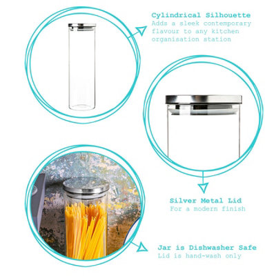 Argon Tableware - Glass Storage Jar with Metal Lid - 2 Litre - Silver
