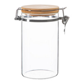 Argon Tableware - Glass Storage Jar with Wooden Clip Lid - 1 Litre