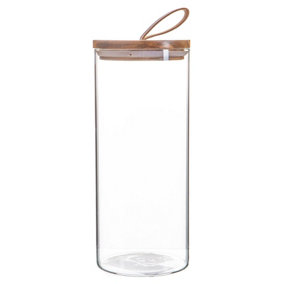 Argon Tableware - Glass Storage Jar with Wooden Lid - Leather Loop - 1.5 Litre