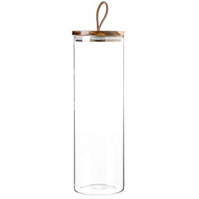 Argon Tableware - Glass Storage Jar with Wooden Lid - Leather Loop - 2 Litre