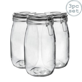 Argon Tableware - Glass Storage Jars - 1.5 Litre - Black Seal - Pack of 3