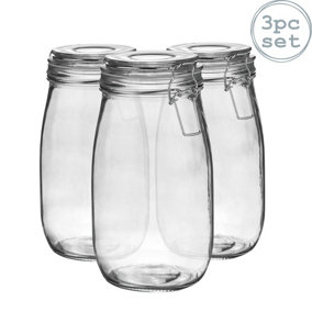 Argon Tableware - Glass Storage Jars - 1.5 Litre - Clear Seal - Pack of 3