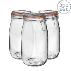Argon Tableware - Glass Storage Jars - 1.5 Litre - Orange Seal - Pack of 3