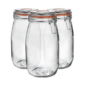 Argon Tableware - Glass Storage Jars - 1.5 Litre - Orange Seal - Pack of 6