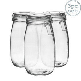 Argon Tableware - Glass Storage Jars - 1.5 Litre - White Seal - Pack of 3