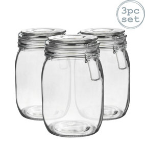 Argon Tableware - Glass Storage Jars - 1 Litre - Clear Seal - Pack of 3
