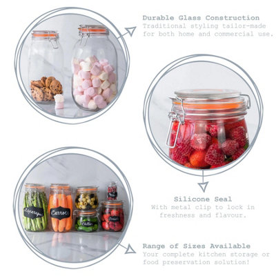 Argon Tableware - Glass Storage Jars - 1 Litre - White Seal - Pack of 3