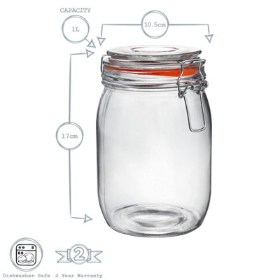 Argon Tableware - Glass Storage Jars - 1 Litre - White Seal - Pack of 3