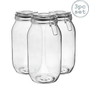 Argon Tableware - Glass Storage Jars - 2 Litre - Black Seal - Pack of 3