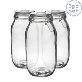 Argon Tableware - Glass Storage Jars - 2 Litre - Clear Seal - Pack of 3
