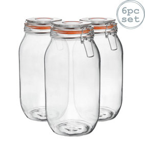 Argon Tableware - Glass Storage Jars - 2 Litre - Orange Seal - Pack of 6