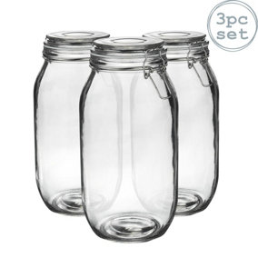 Argon Tableware - Glass Storage Jars - 2 Litre - White Seal - Pack of 3