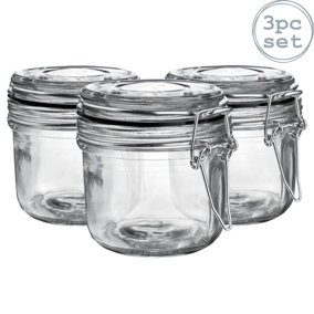 Argon Tableware - Glass Storage Jars - 200ml - Black Seal - Pack of 3