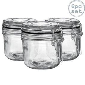 Argon Tableware - Glass Storage Jars - 200ml - Black Seal - Pack of 6