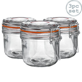Argon Tableware - Glass Storage Jars - 200ml - Orange Seal - Pack of 3