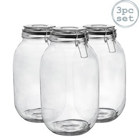 Argon Tableware - Glass Storage Jars - 3 Litre - Black Seal - Pack of 3