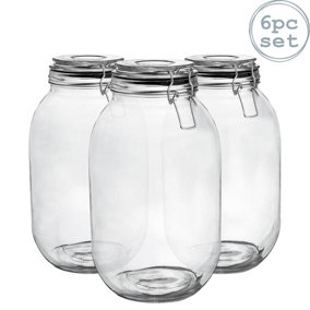 Argon Tableware - Glass Storage Jars - 3 Litre - Black Seal - Pack of 6