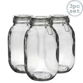 Argon Tableware - Glass Storage Jars - 3 Litre - Clear Seal - Pack of 3