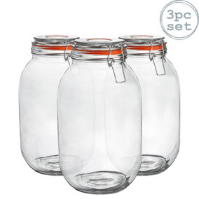 Argon Tableware - Glass Storage Jars - 3 Litre - Orange Seal - Pack of 3