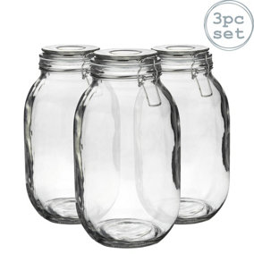 Argon Tableware - Glass Storage Jars - 3 Litre - White Seal - Pack of 3