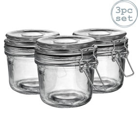 Argon Tableware - Glass Storage Jars - 350ml - Black Seal - Pack of 3